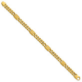 14K Polished/Grooved Fancy Curb Link Station Men's Bracelet
